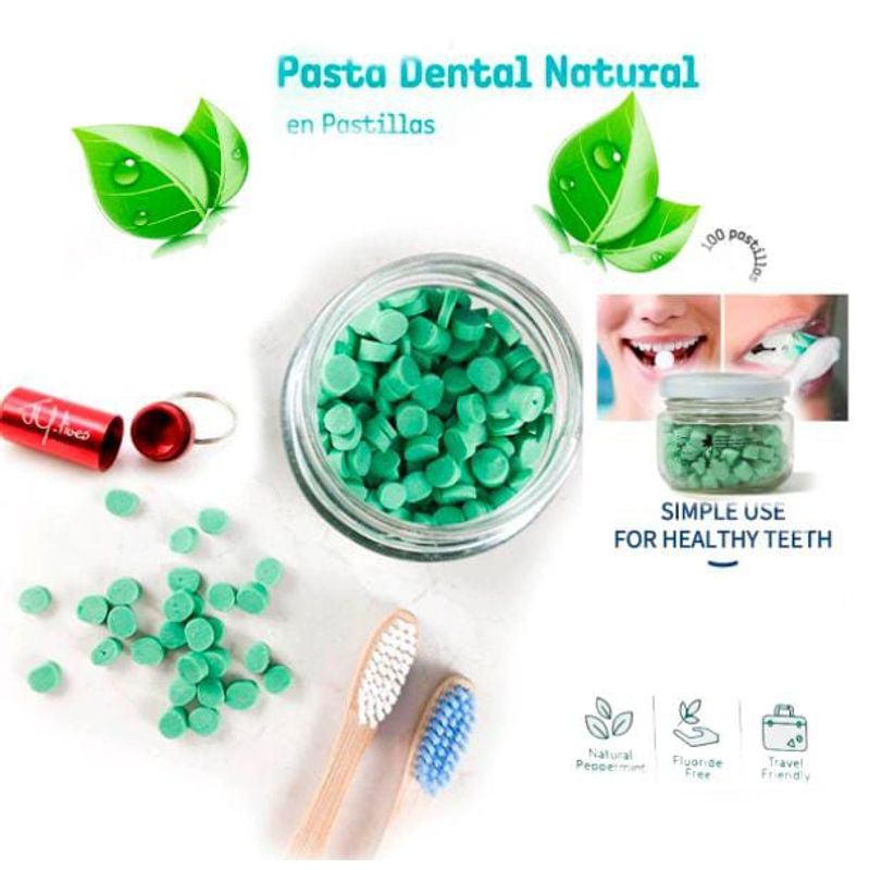 GENERICO - Kit Pasta dental viajera 100 pastillas + llavero pastillero