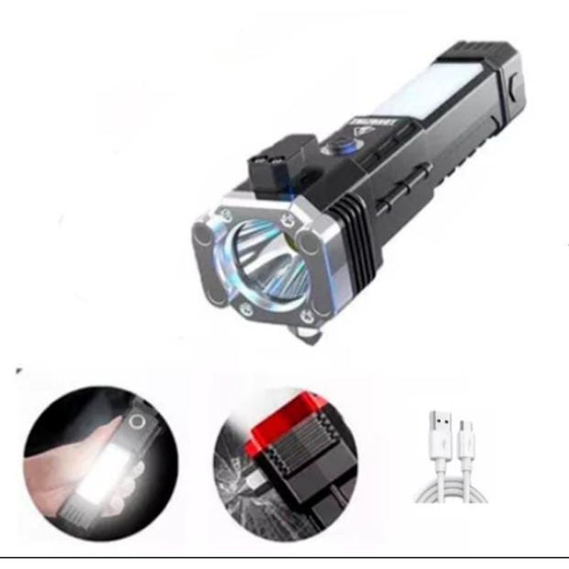 GENERICO - Linterna Led Multifuncional con Martillo de Seguridad