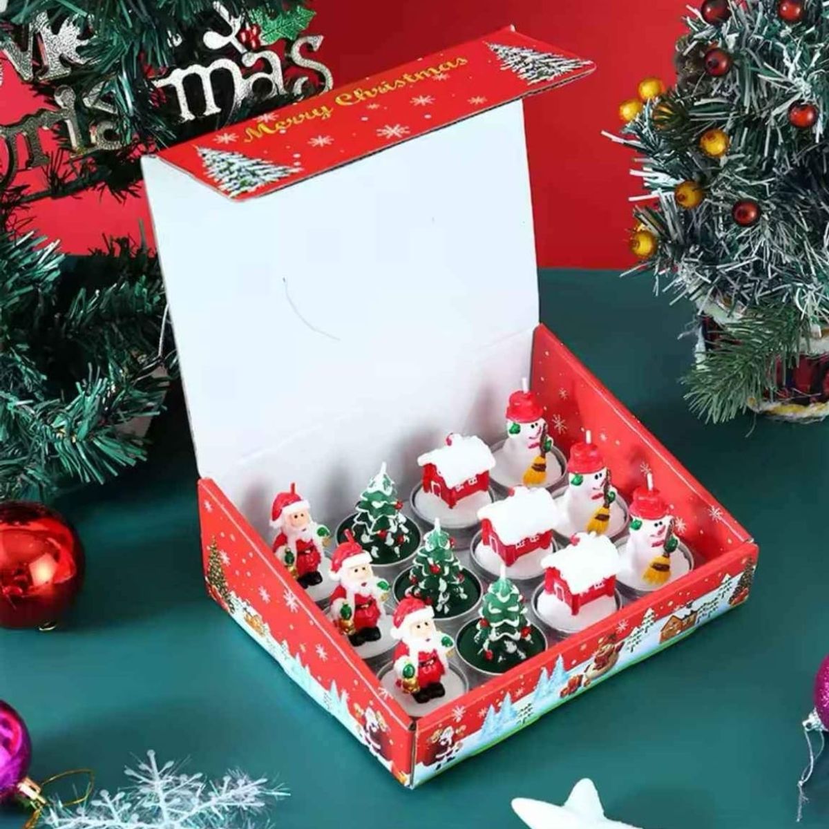 GENERICO - Set de 12 Mini Velas decorativas Navideñas