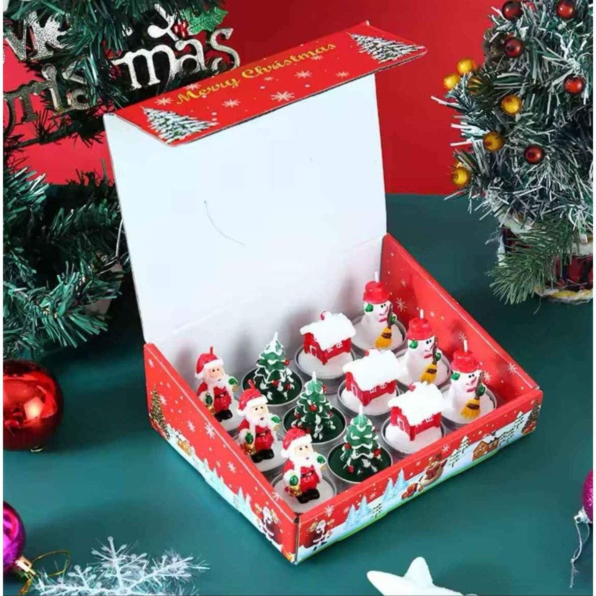 GENERICO - Set de 12 Mini Velas decorativas Navideñas