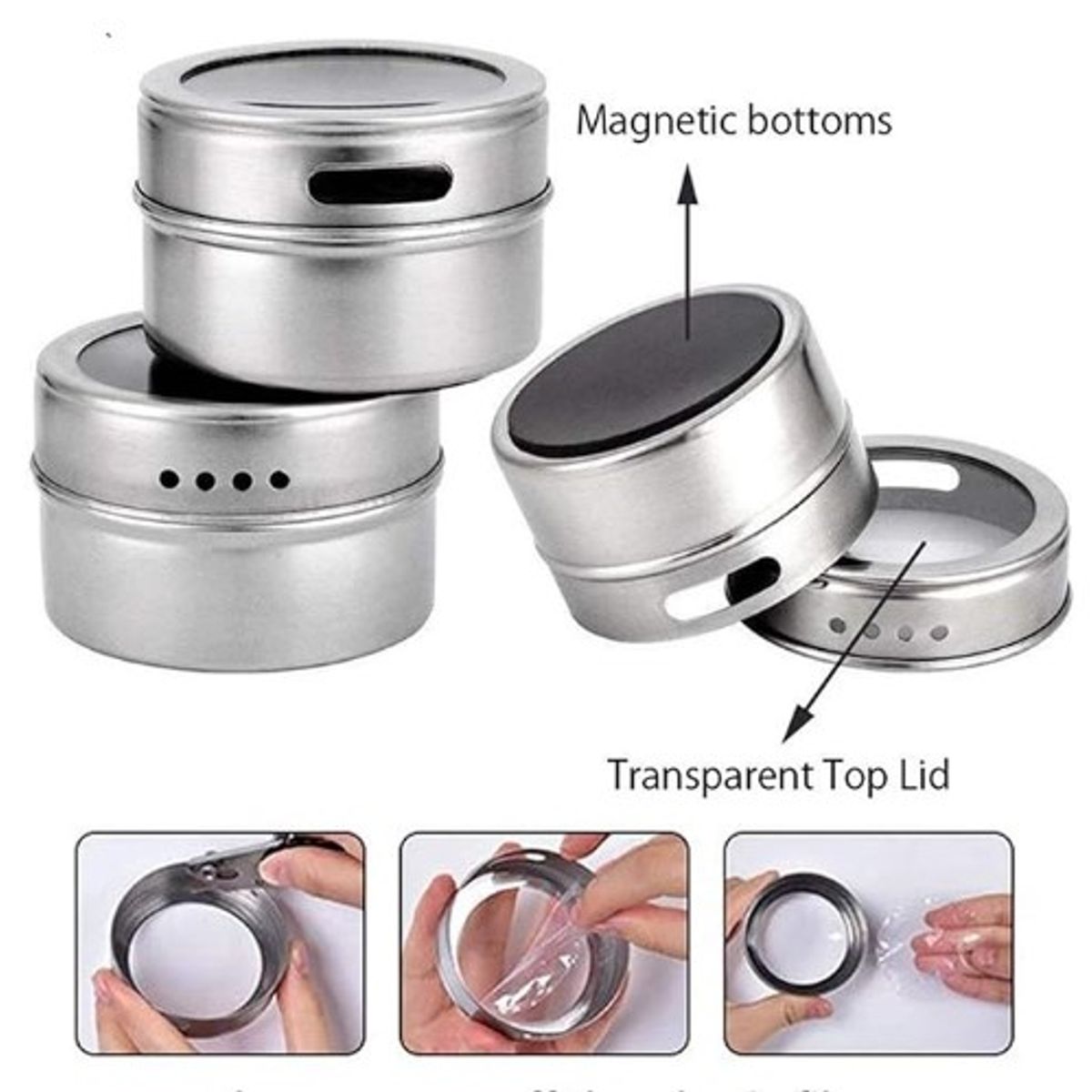 GENERICO - Set x 3 Condimenteros Imantados de acero Inox.