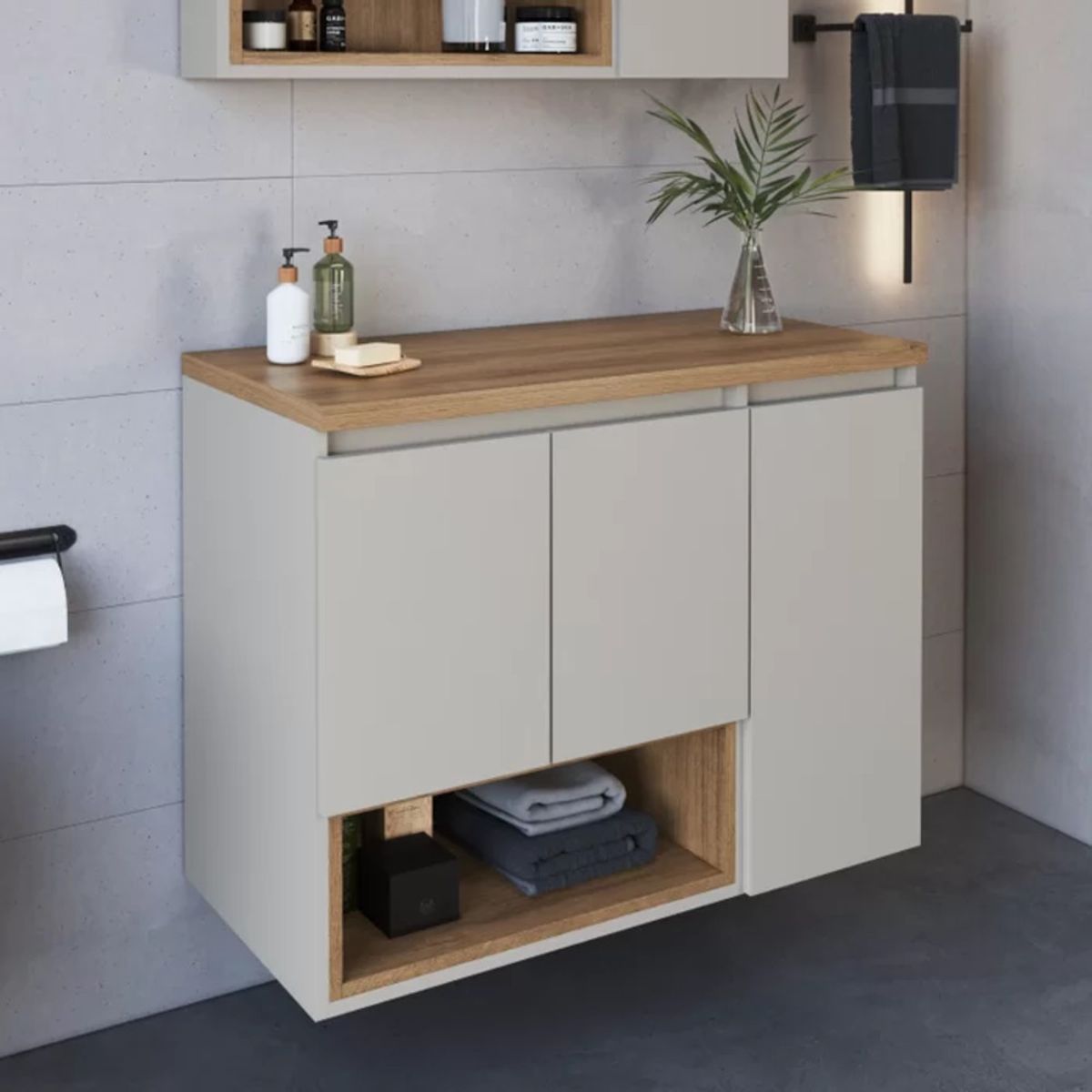TU MESITA - Mueble de Baño Flotante Luisa color BlancoDuna 3 puertas TU MESITA