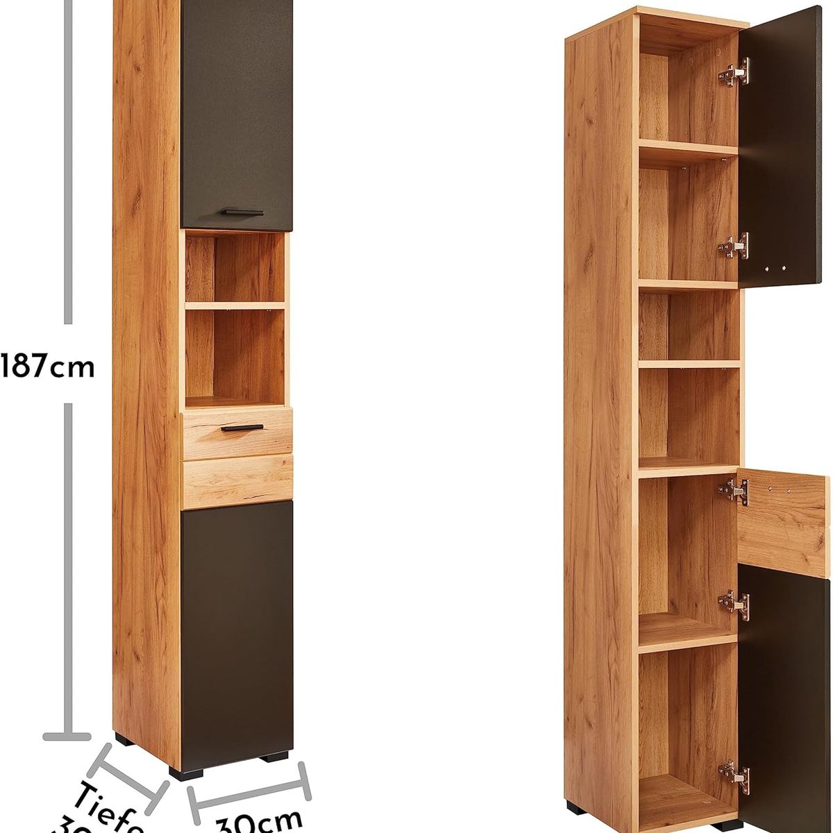 TU MESITA - Armario Alto de Baño Irina color MarrónNegro TU MESITA