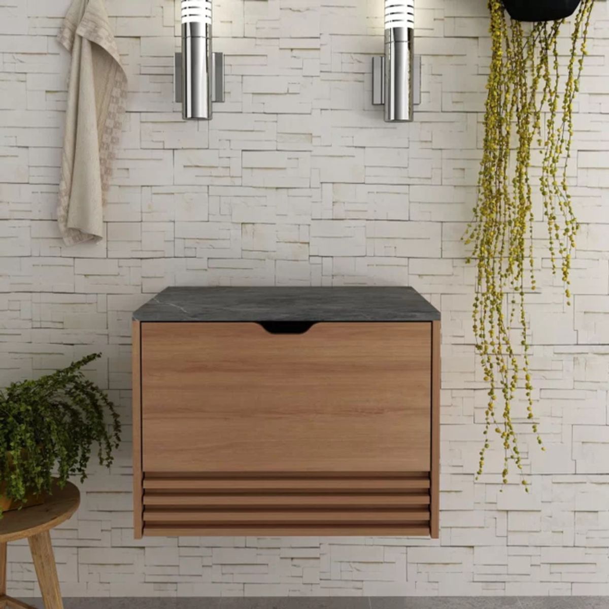 TU MESITA - Gabinete para Baño Rosalí color MarrónGris 1 cajón 1 puerta TU MESITA
