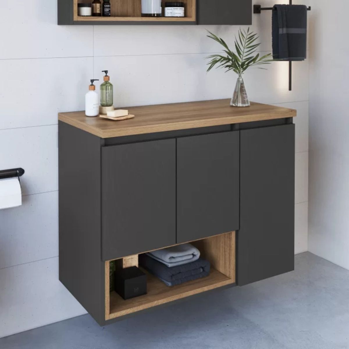 TU MESITA - Mueble de Baño Flotante Luisa color NegroDuna 3 puertas TU MESITA