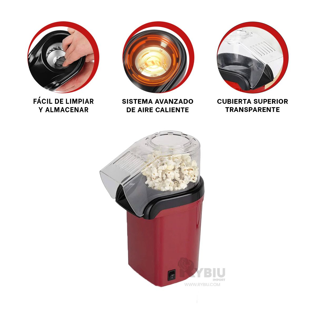 RYBIU IMPORT - Dispositivo Expectacular para Popcorn en Rojo Y+Post-it Adhesivos