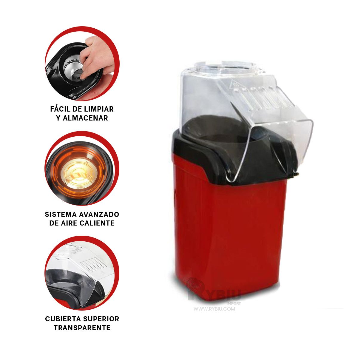 RYBIU IMPORT - Dispositivo Perfecto para Pop Corn Rojo Y+Ligas de Regalo