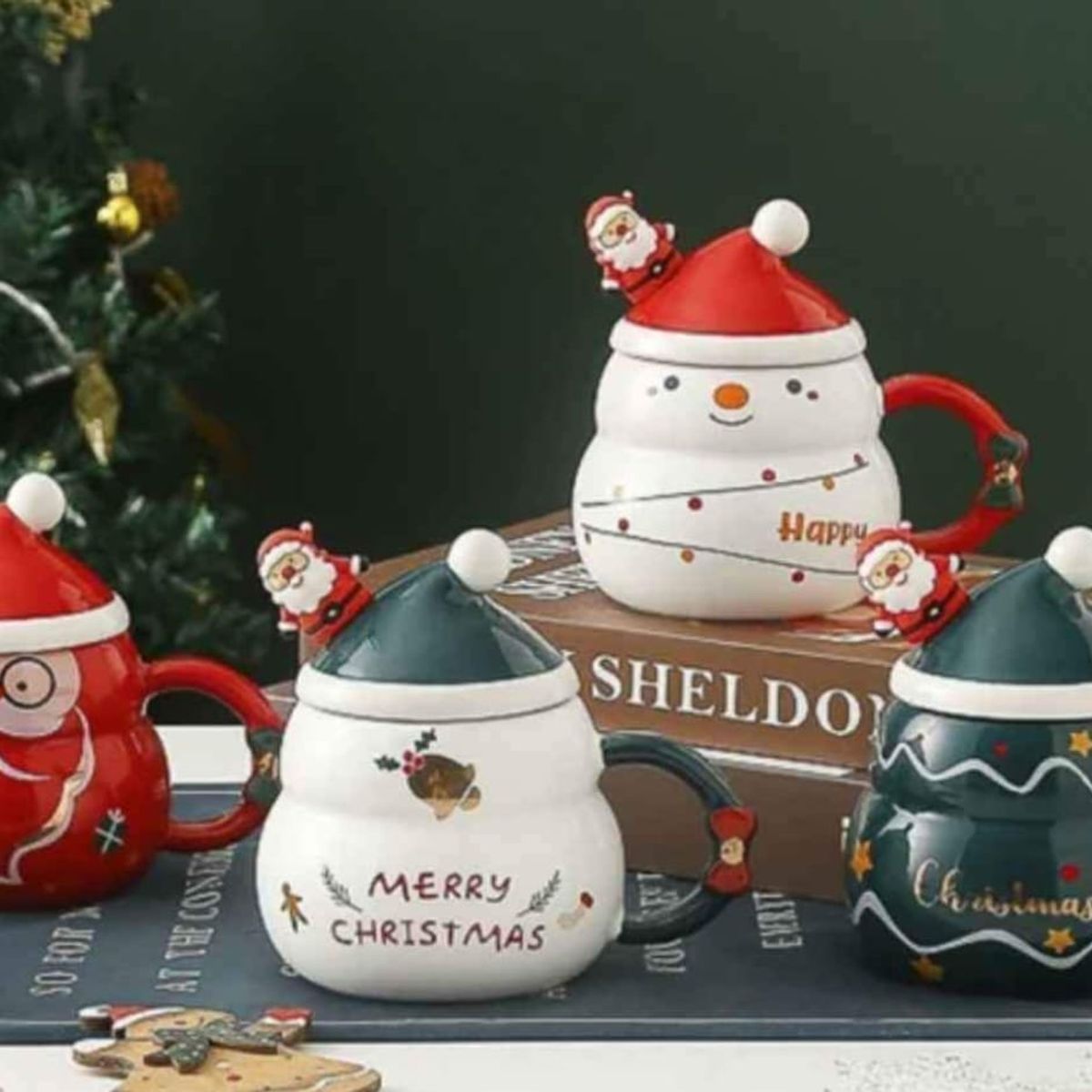 GENERICO - Taza Navideña con tapa de sombrero y cuchara