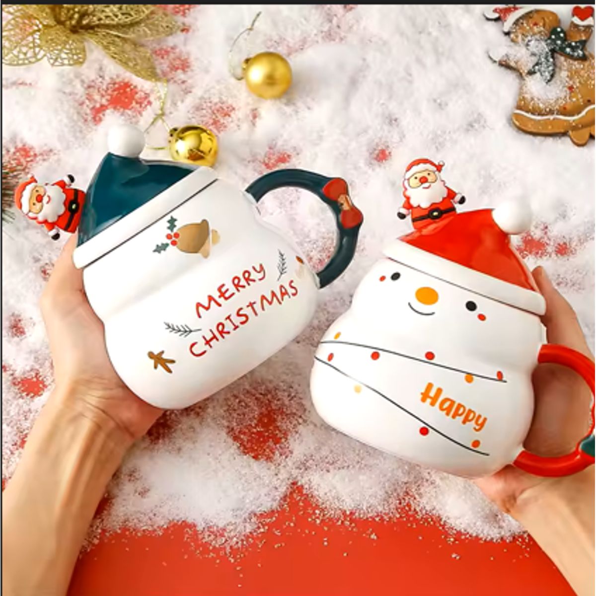 GENERICO - Taza Navideña con tapa de sombrero y cuchara