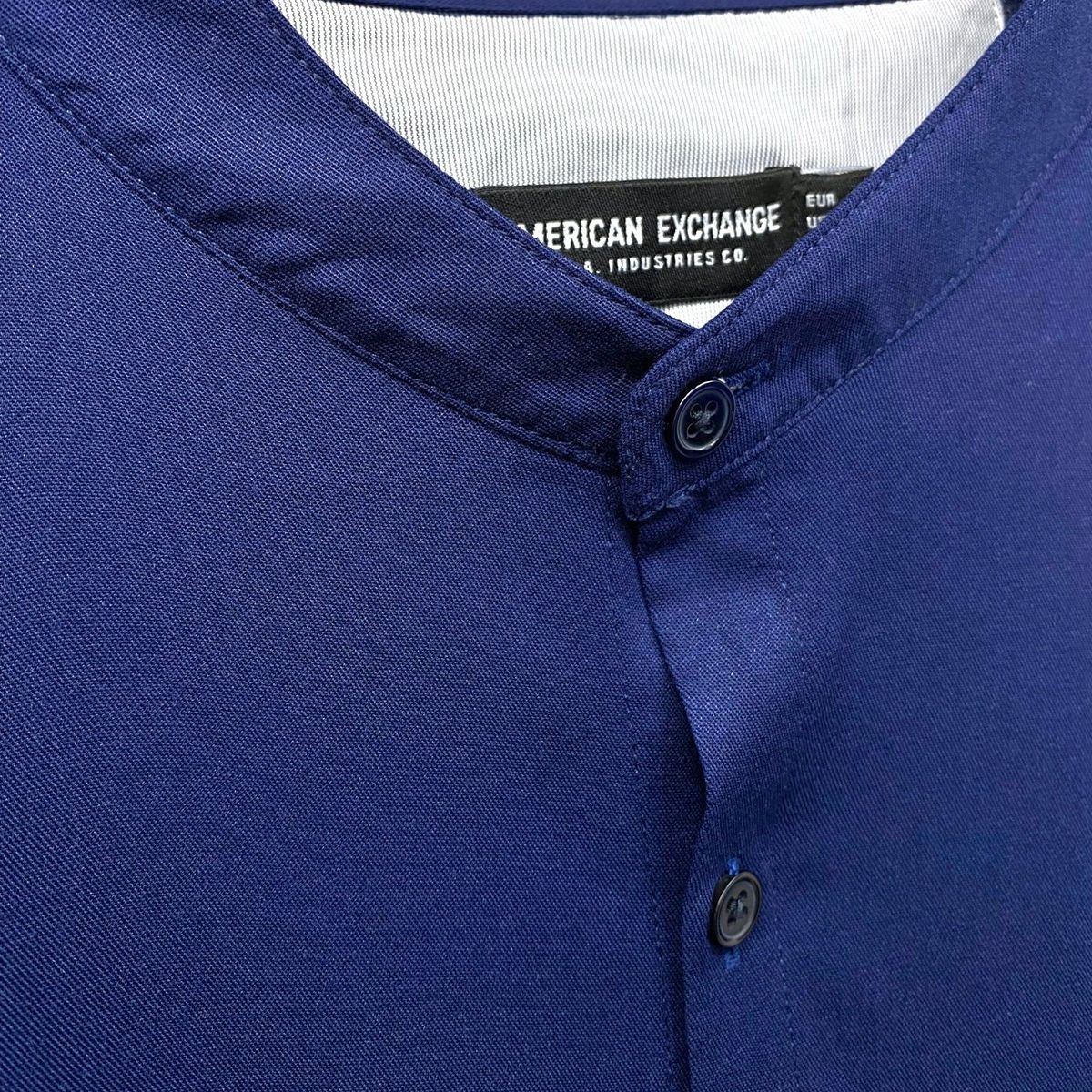 AMERICAN EXCHANGE - Camisa Cuello Neru Manga Larga Azul De Hombre - American Exchange