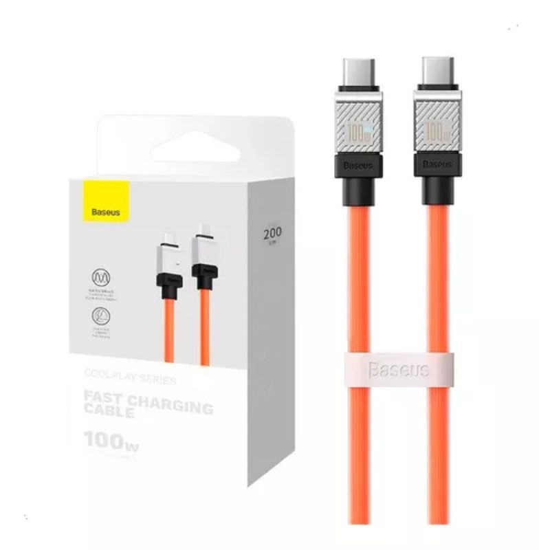 BASEUS - Cable Cargador Baseus 100w Carga Rapida USB-C A USB-C Naranja 1 metro