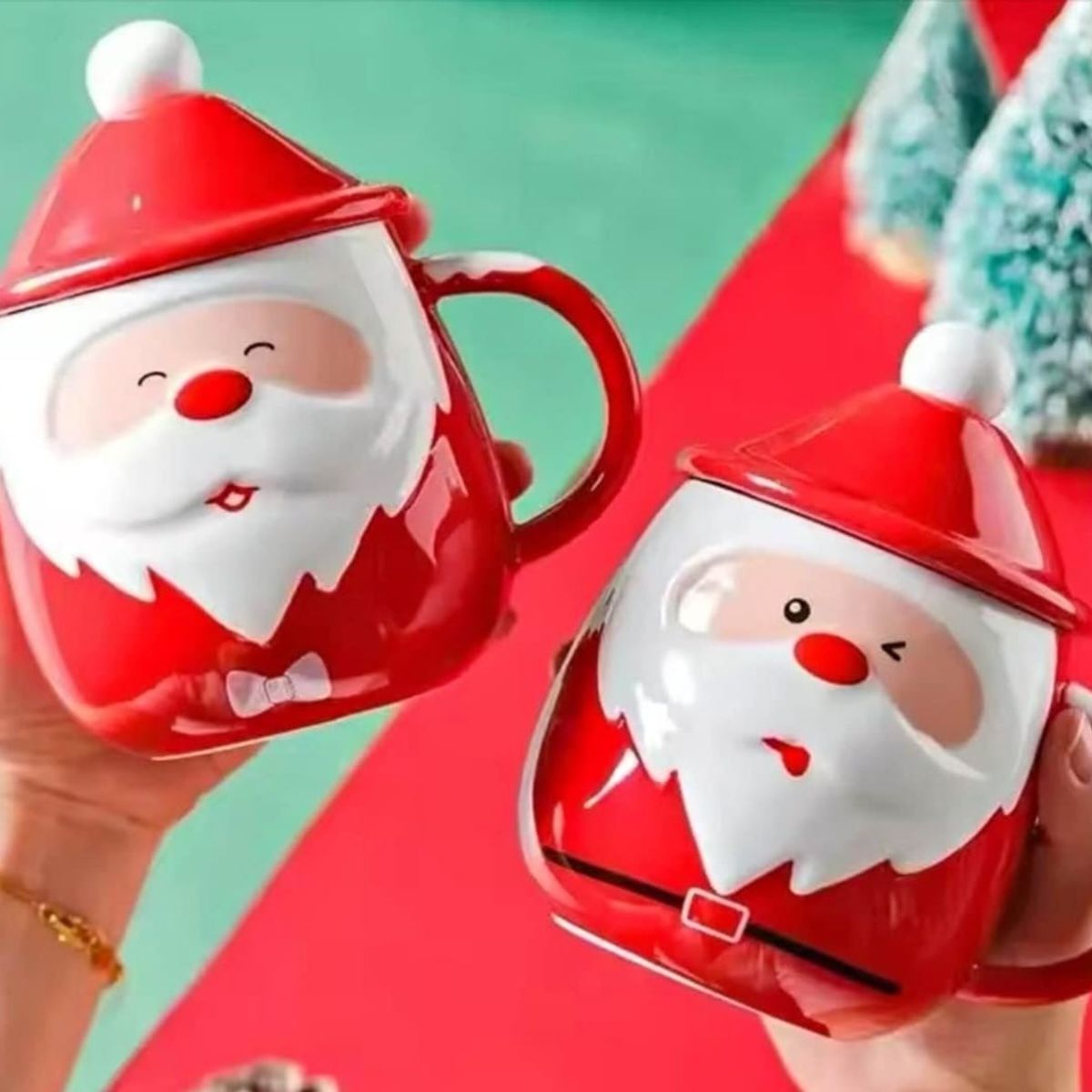 GENERICO - Taza Navideña con tapa de sombrero y cuchara