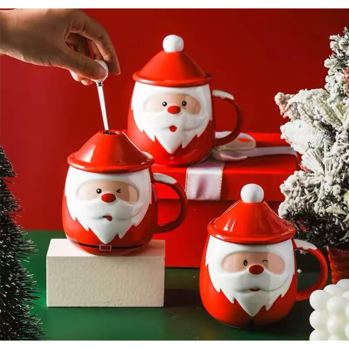 GENERICO - Taza Navideña con tapa de sombrero y cuchara