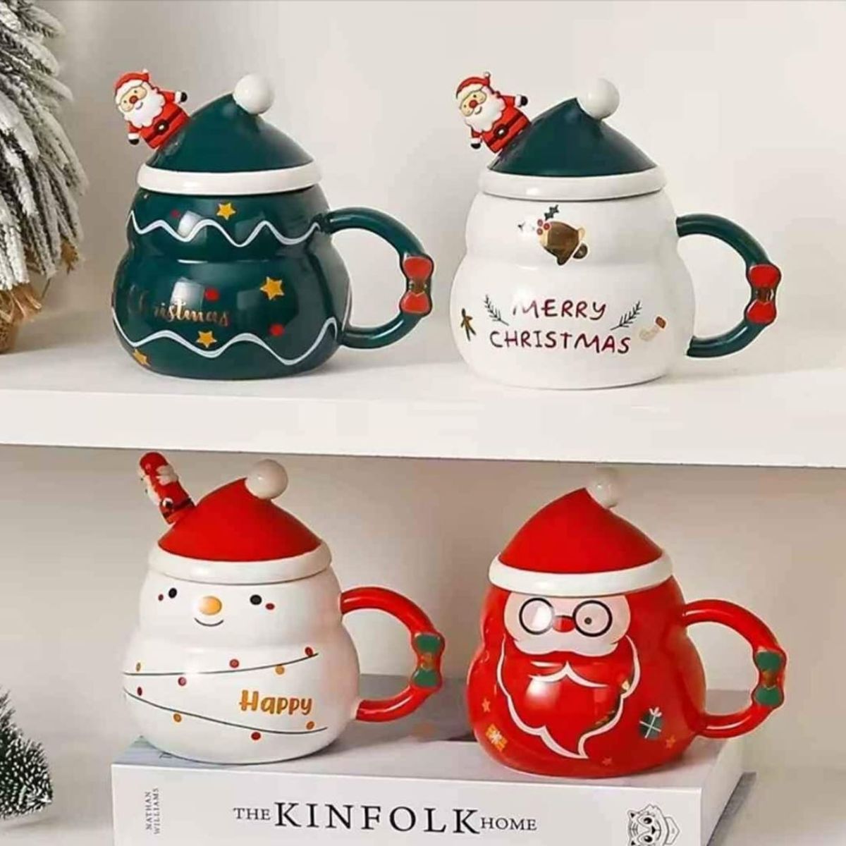 GENERICO - Taza Navideña con tapa de sombrero y cuchara