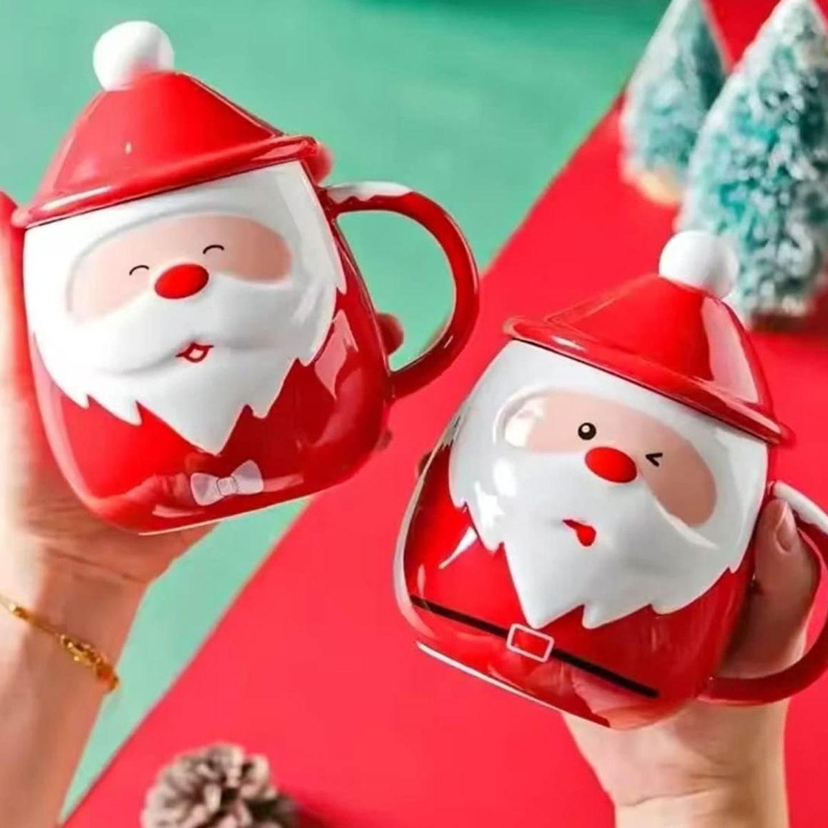 GENERICO - Taza Navideña con tapa de sombrero y cuchara