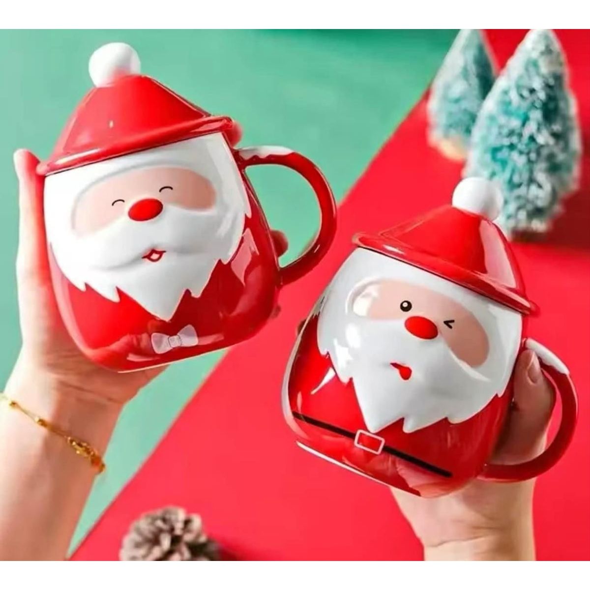 GENERICO - Taza Navideña con tapa de sombrero y cuchara