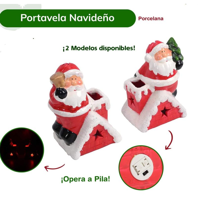 GENERICO - Porta vela navideña de porcelana Papa Noel