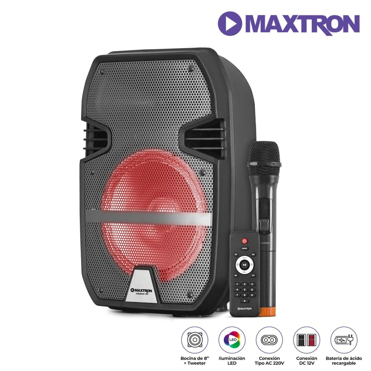 MAXTRON - Parlante Maxtron LIBIDUM AC-MX 323AC BT USB iluminación LED recargable