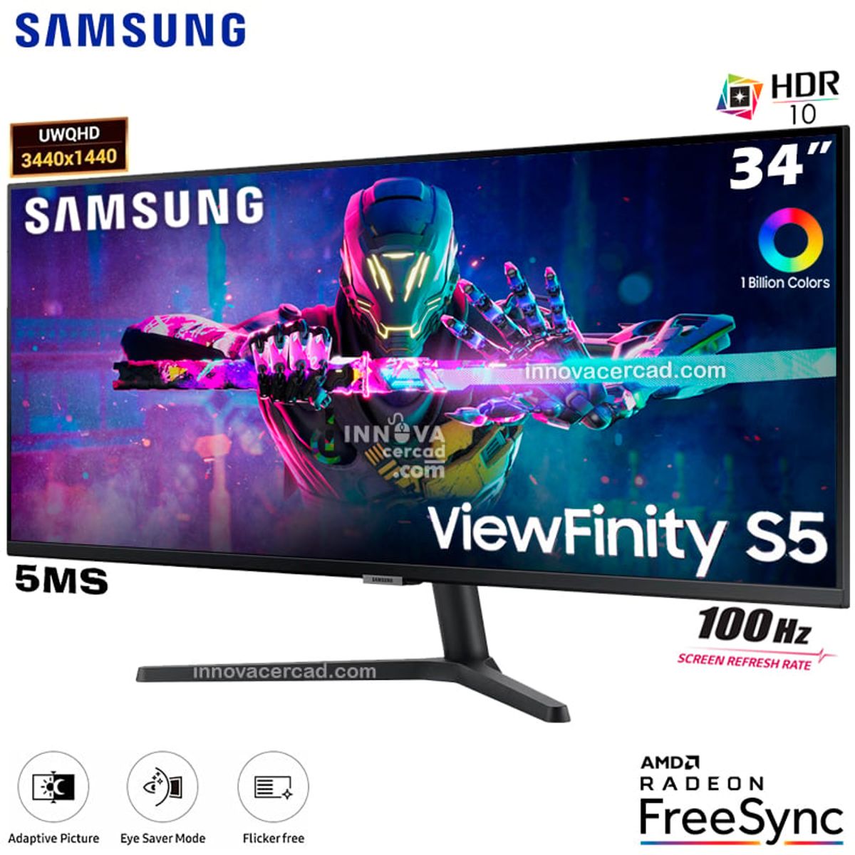 SAMSUNG - Monitor Samsung ViewFinity LS34C500GALXPE Ultrawide 34 UWQHD 100Hz HDR