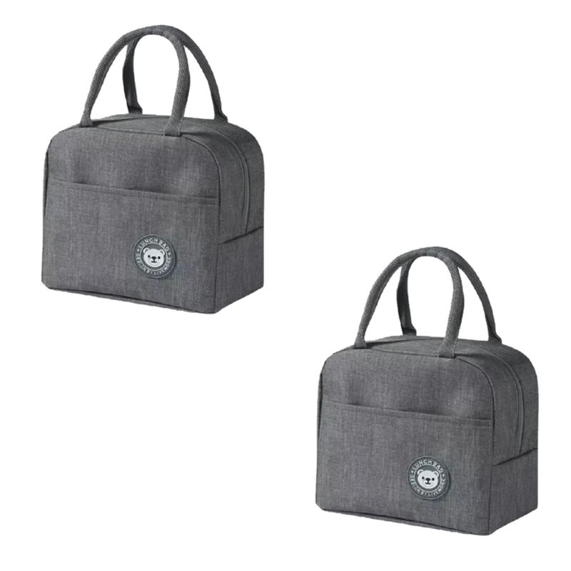 GENERICO - Pack x2 Lonchera Bolso Para alimentos con diseño liso - Gris