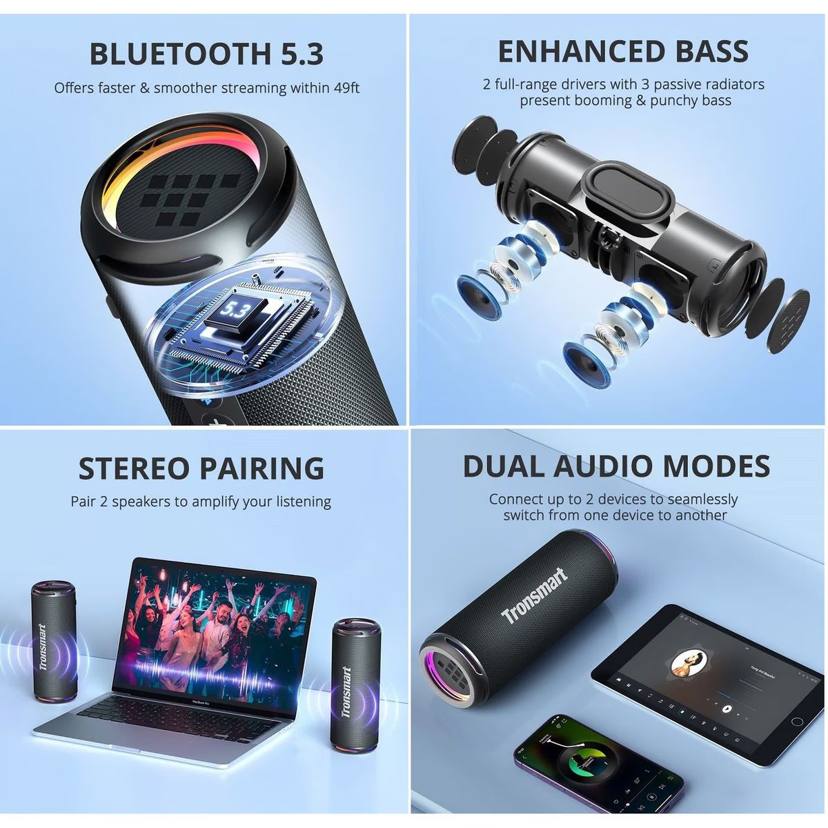 TRONSMART - Parlante Bluetooth Tronsmart T7 Lite -Negro IPX7- 24hr musica- 24 Watt