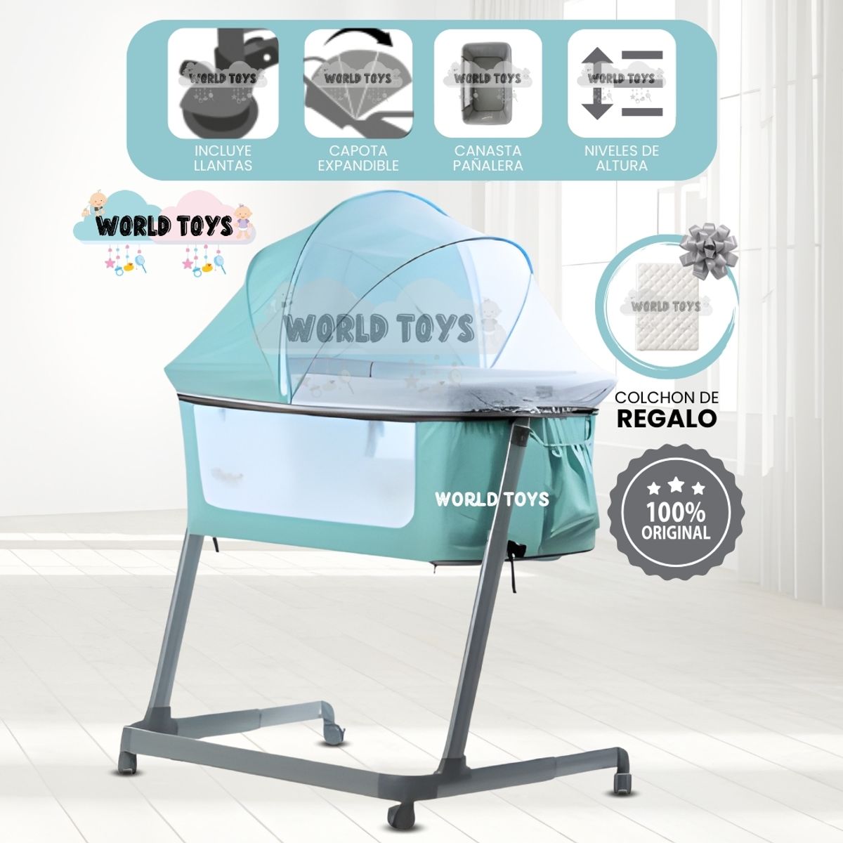 BABY - Cuna Colecho de Lujo «ZEPPELIN» Edición Limitada Sky Blue con Colchón