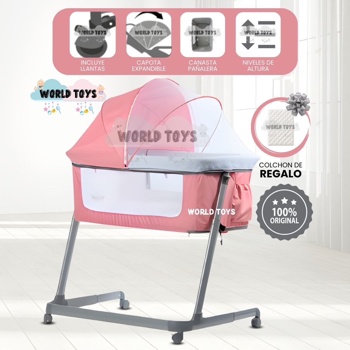 BABY - Cuna Colecho de Lujo «ZEPPELIN» Edición Limitada Pink con Colchón