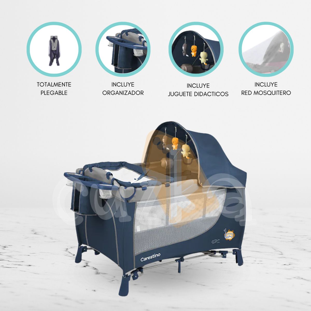 CARESTINO - Cuna Corral Plegable para Bebé «MARSELLA» Blue