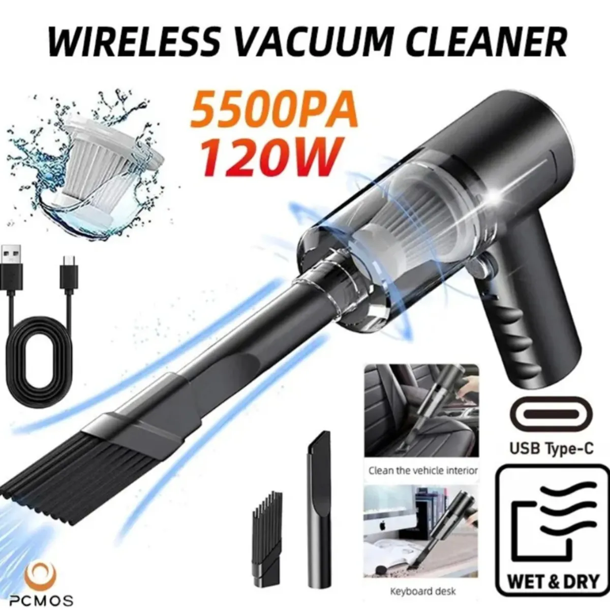 GENERICO - Aspirador Inalámbrico Uso para el Hogar y el Auto PCMOS 120w