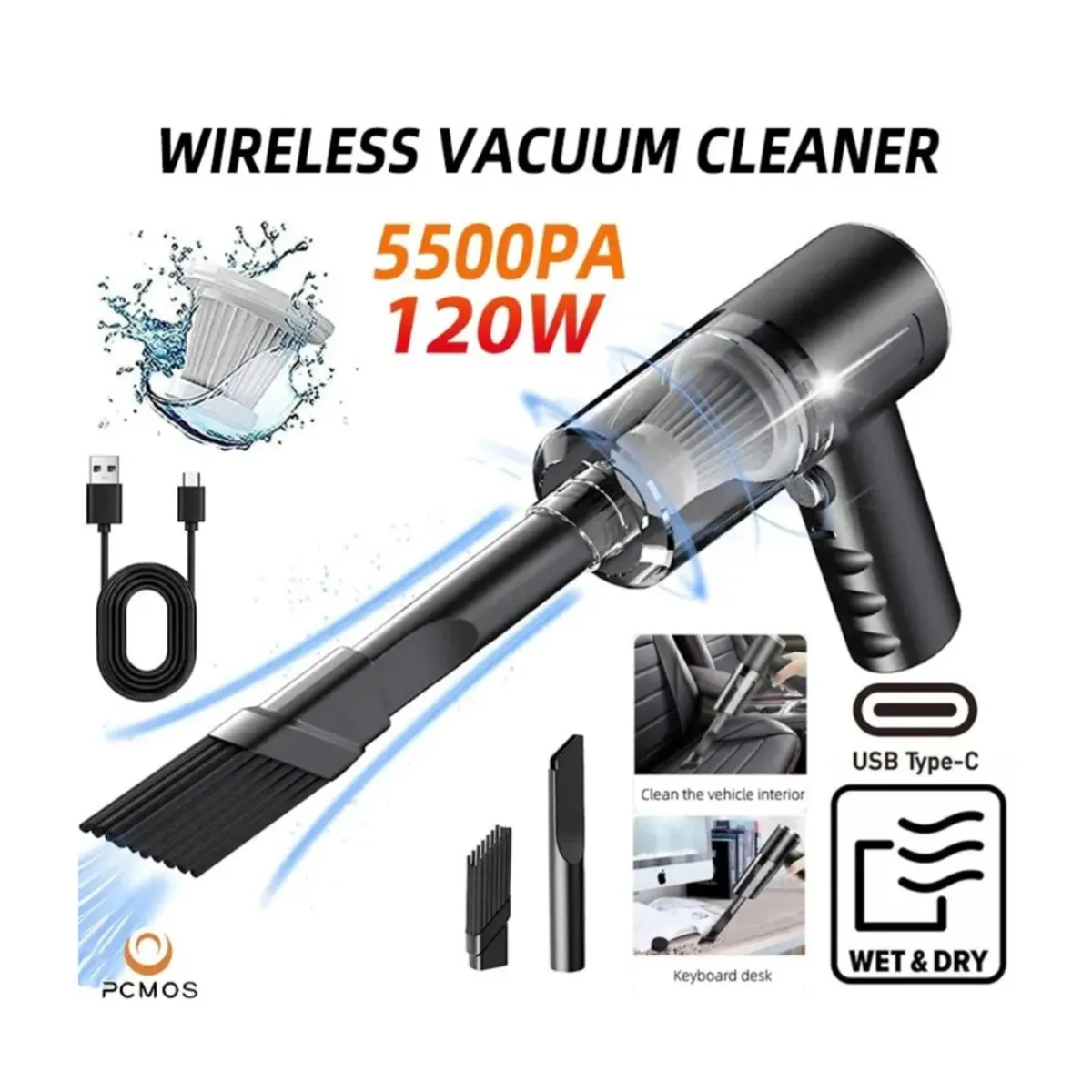 GENERICO - Aspirador Inalámbrico Uso para el Hogar y el Auto PCMOS 120w