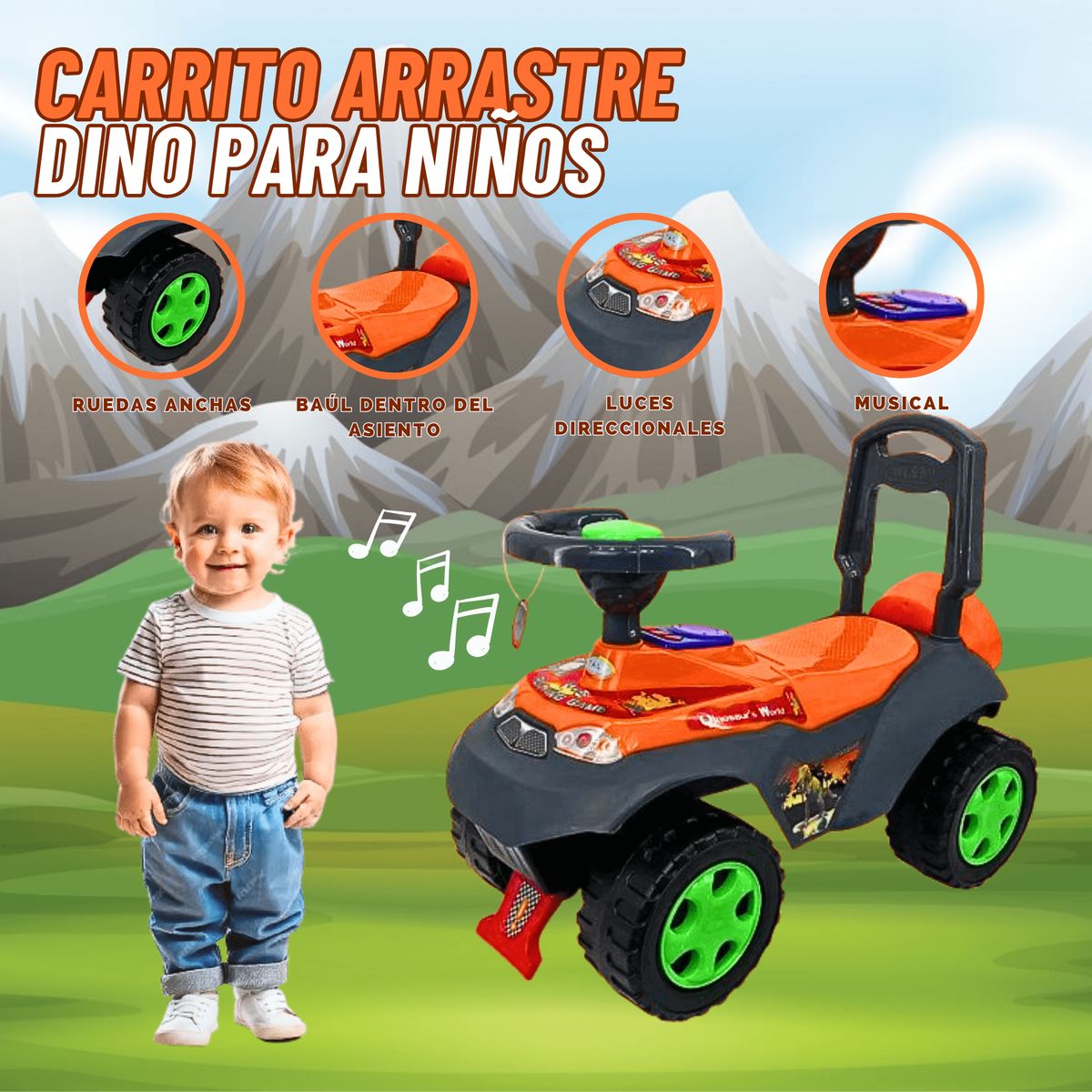 GENERICO - Carro de Juguete de Arrastre Dino para Niño