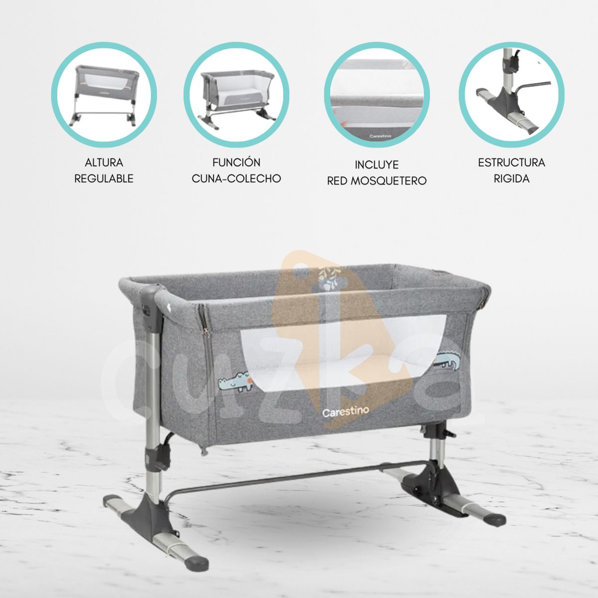 CARESTINO - Cuna Colecho para Bebé «MADISON» Gris