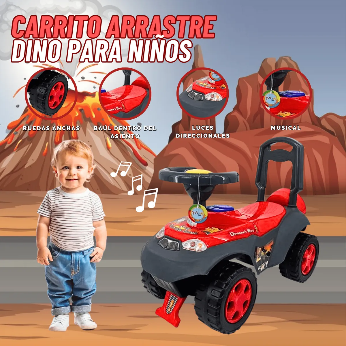 GENERICO - Carro de Juguete de Arrastre Dino para Niño