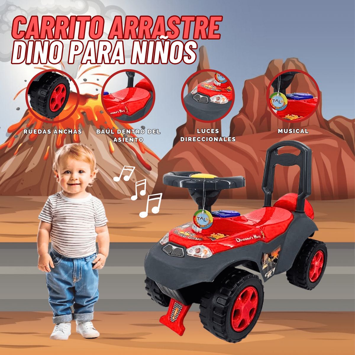 GENERICO - Carro de Juguete de Arrastre Dino para Niño