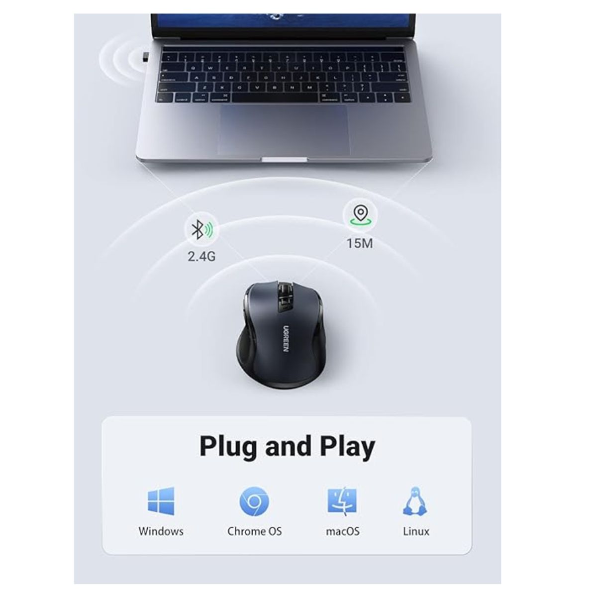 UGREEN - Mouse Inalambrico Ugreen Raton Ergonomico Profesional USB Bluetooth