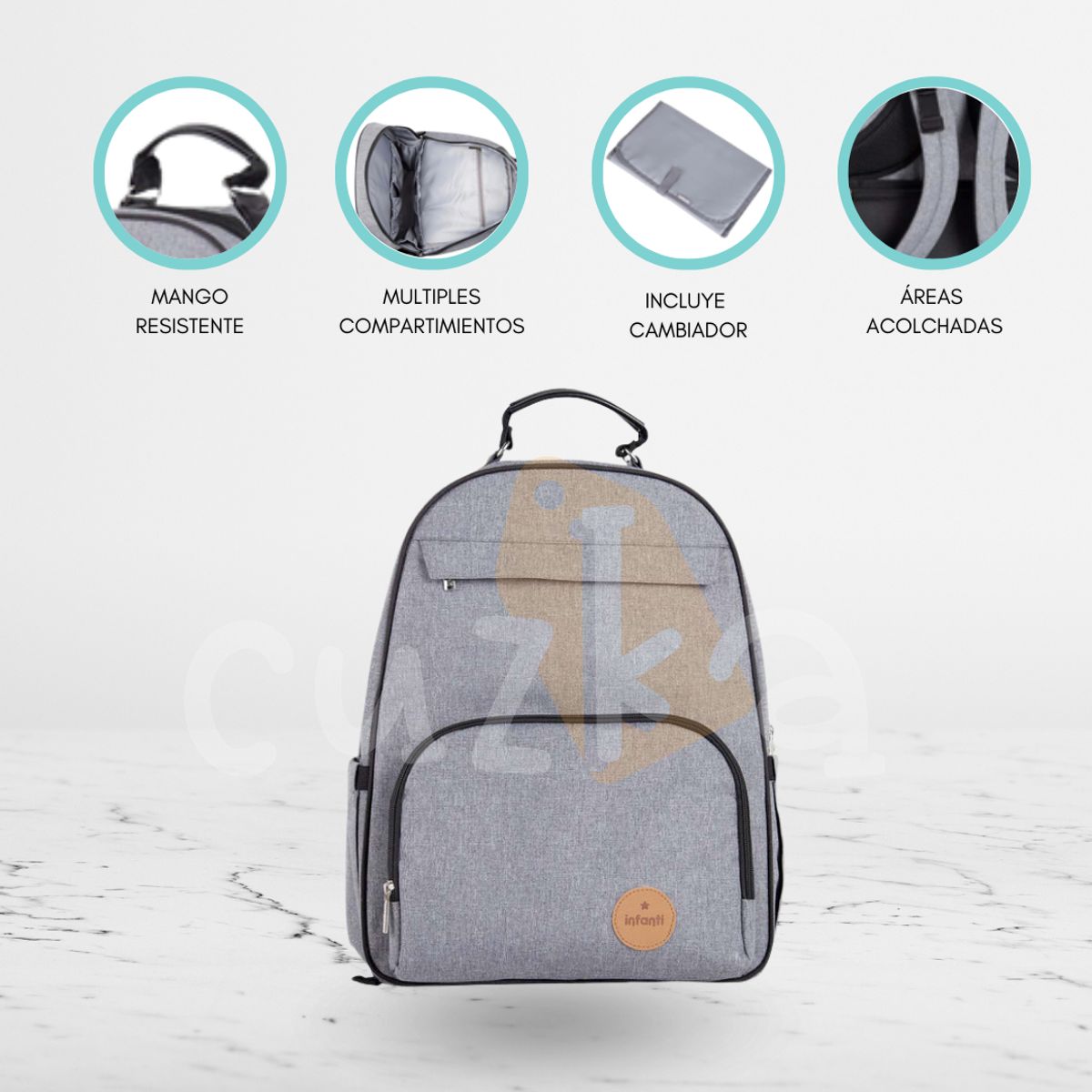 INFANTI - Mochila Maternal para Bebé «OAK» Gris