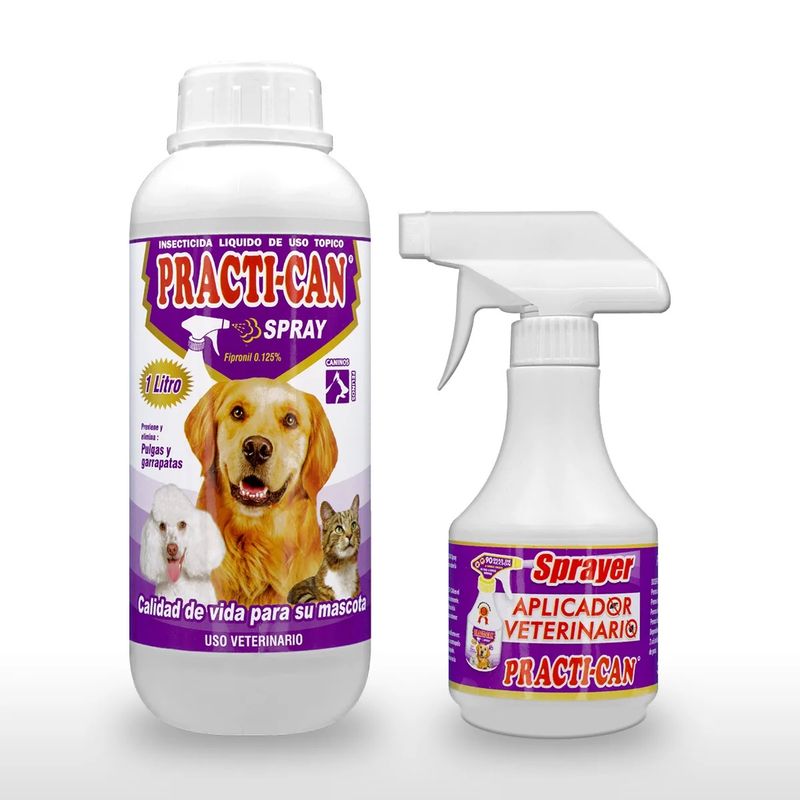 PRACTI CAN - Spray Antipulgas Y Garrapatas Fipronil 1Litro Perros Y Gatos
