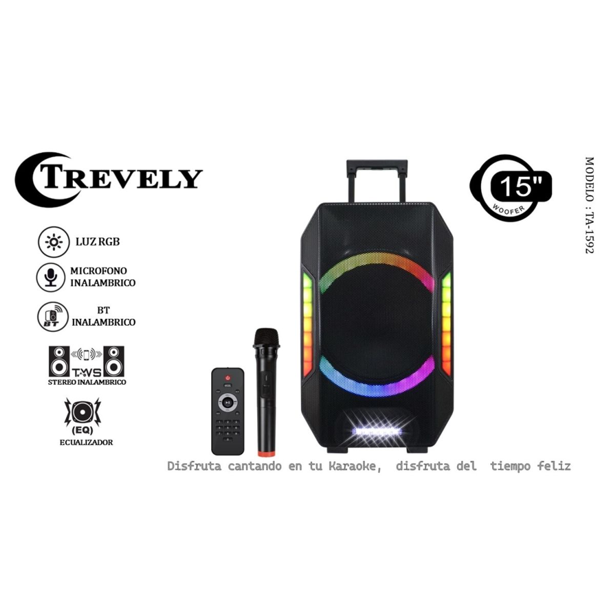 TREVELY - PARLANTE RECARGABLE 15” TA-1592  800W