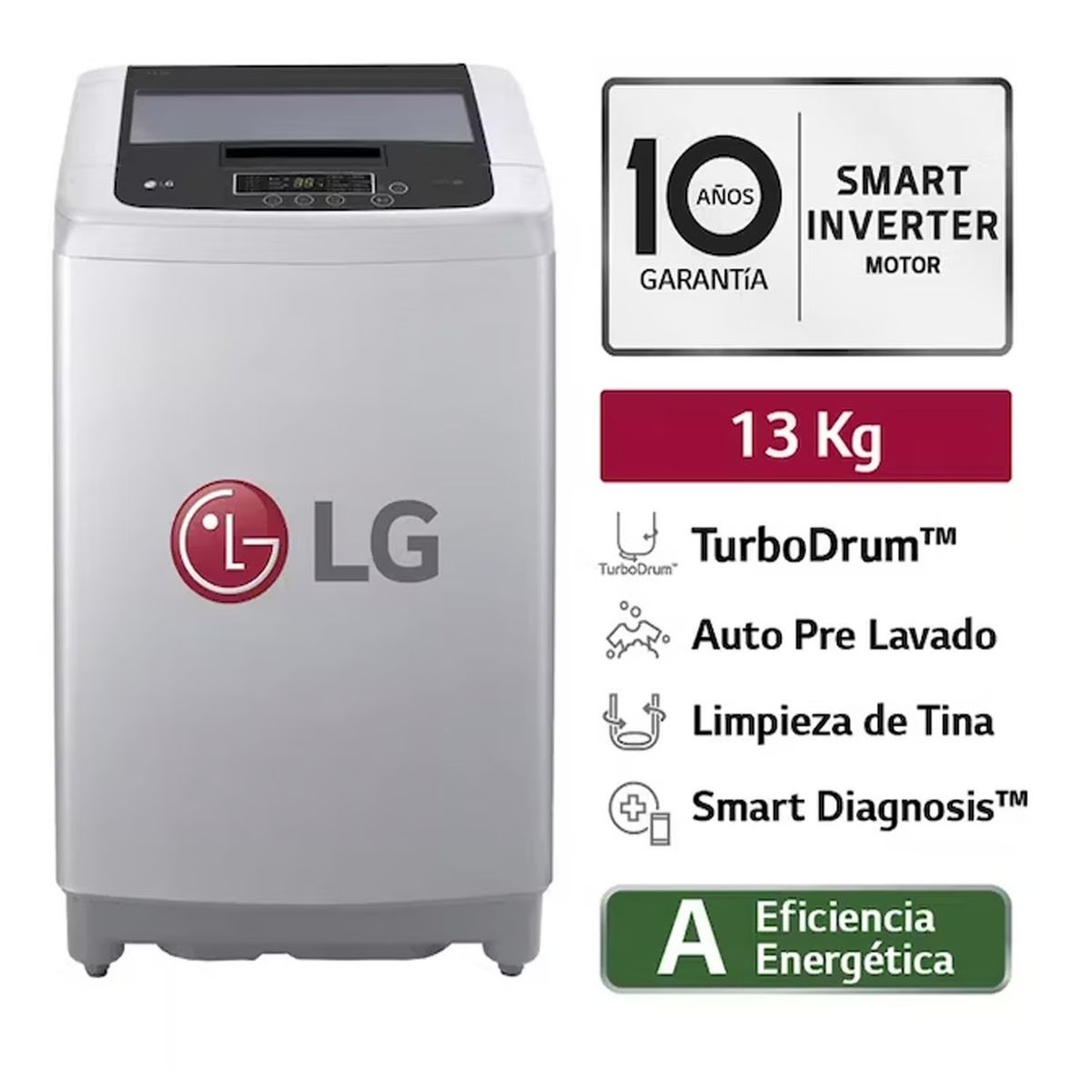 LG - Lavadora LG 13kg Smart Motion Inverter Carga Superior WT13DPBK