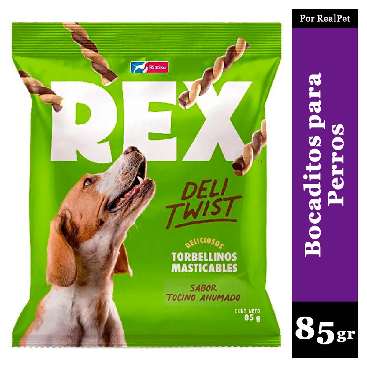 MARCA - Bocaditos Rex Deli Twist Perros Sabor Tocino Ahumado 85 gr