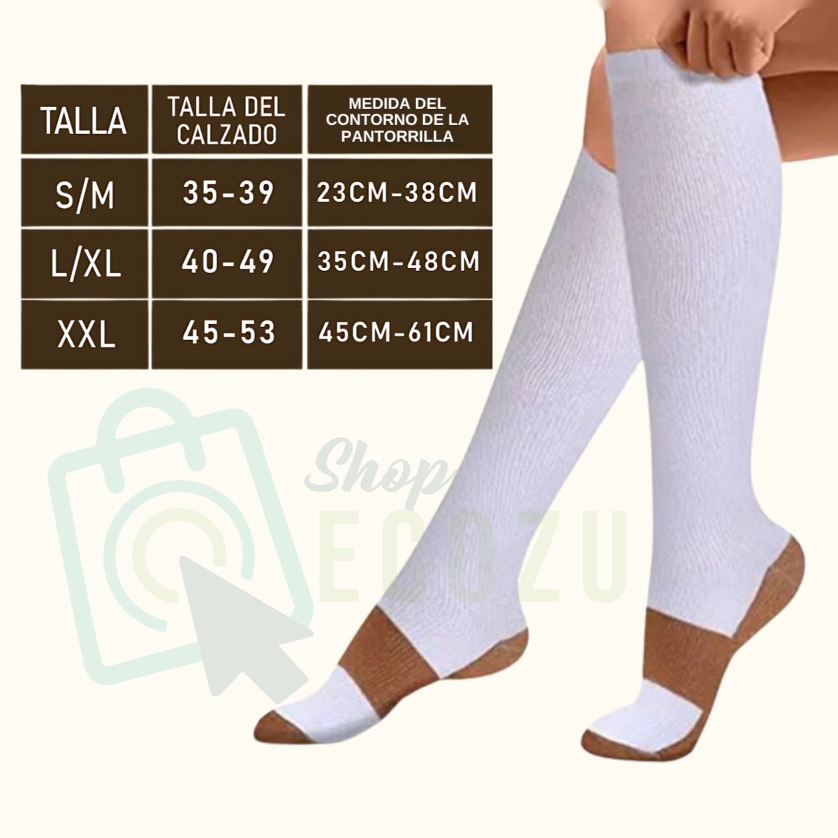 GENERICO - Medias de compresion talla S/M pack de 3 pares Negro, Blanco, Beige