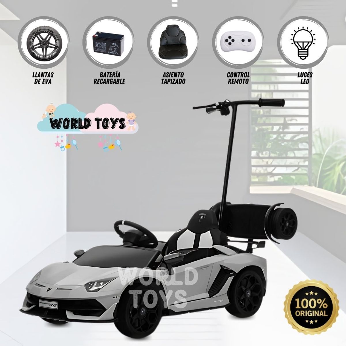 LAMBORGHINI - Carro a Batería para Niño y Adulto «AVENTADOR» Licensed Gray