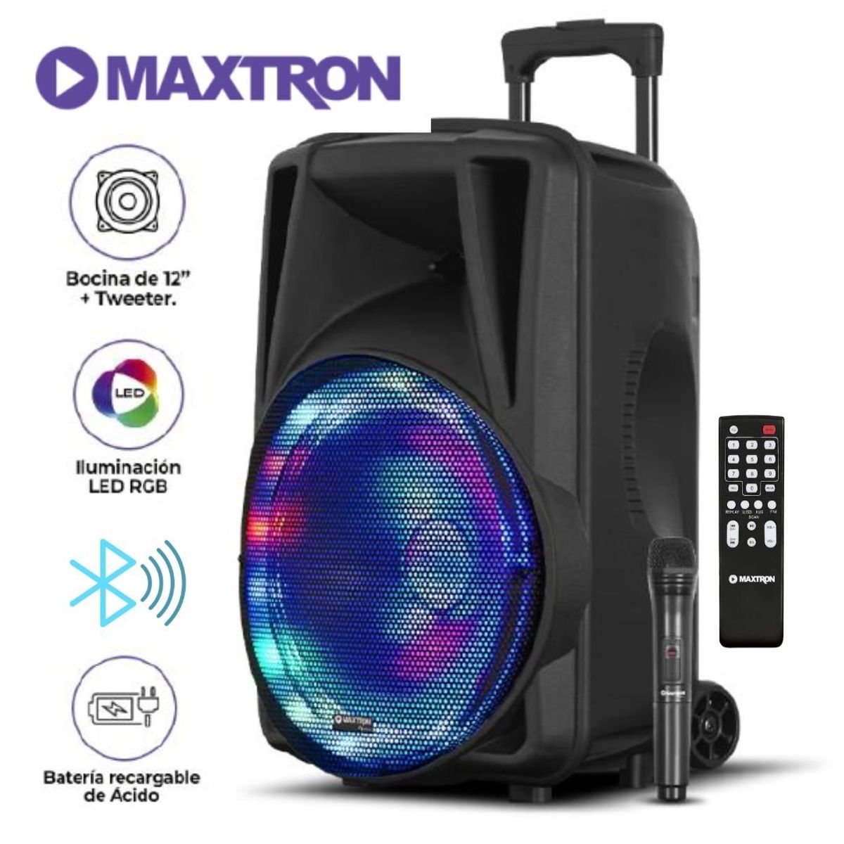 MAXTRON - PARLANTE BLUETOOTH MAXTRON PORTATIL MX113-V + MICROFONO INALAMBRICO