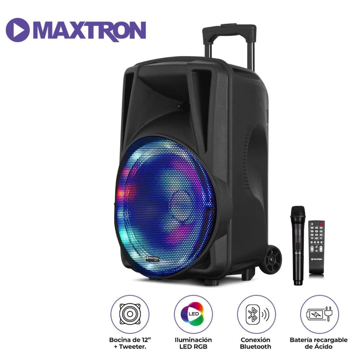 MAXTRON - Parlante Maxtron AVALON MX113-V BT USB iluminación LED recargable