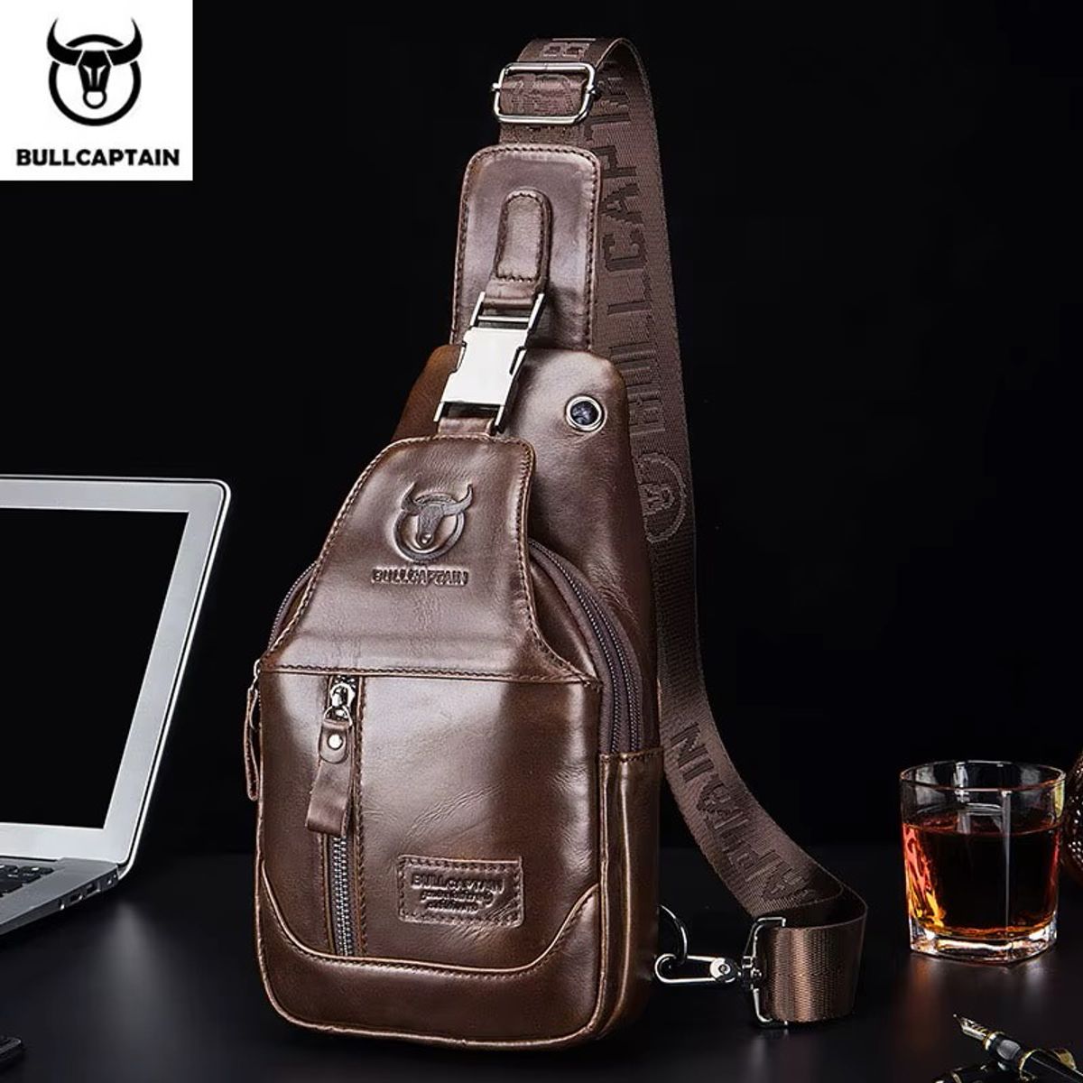 BULLCAPTAIN - BullCaptain - Mochila cruzada de Cuero XB-095-CF - Café