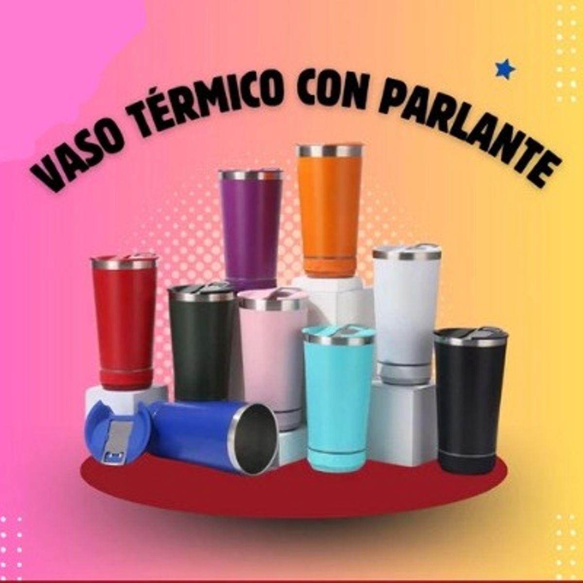 GENERICO - VASO TOMATODO TÉRMICO CON PARLANTE BLUETOOH NEGRO