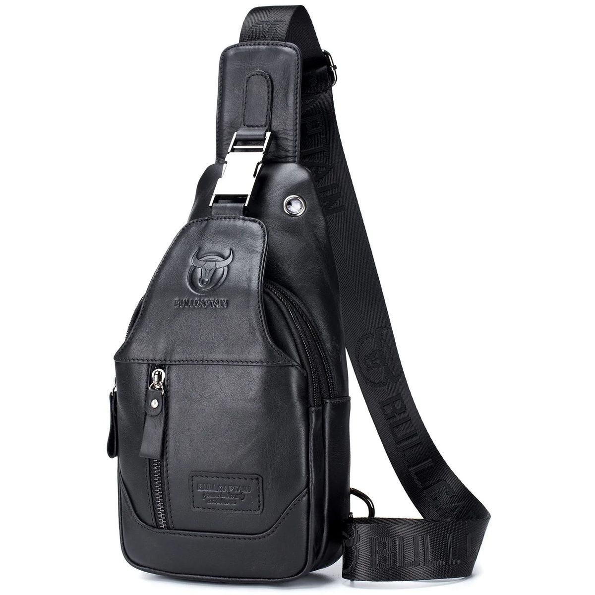 BULLCAPTAIN - BullCaptain - Mochila cruzada de Cuero XB-095-BK - Negro