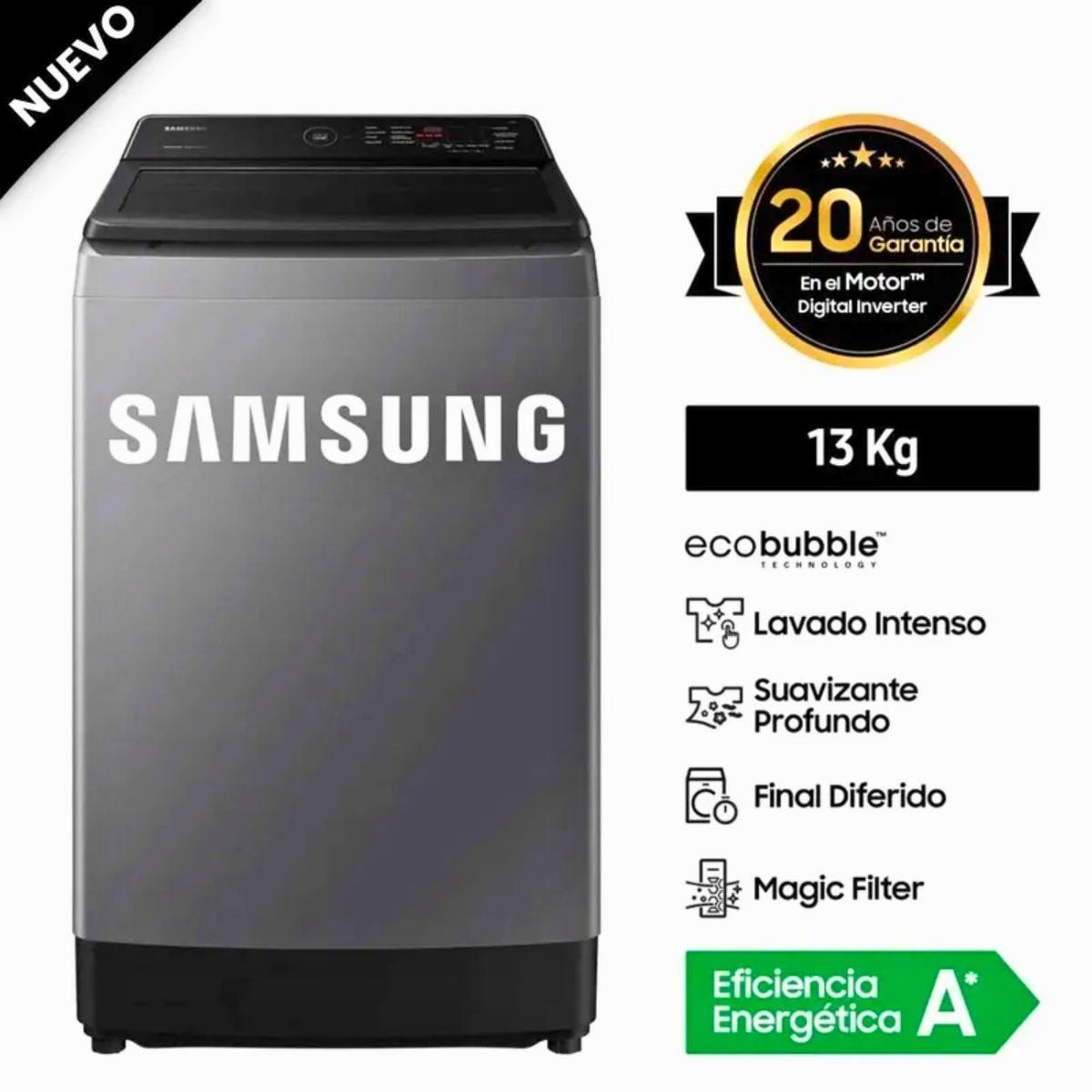 SAMSUNG - Lavadora Samsung WA13CG5441BDPE 13kg Ecobubble Color Gris 2024