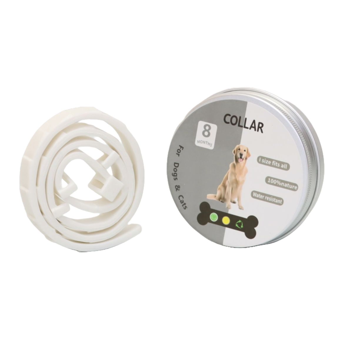 GENERICO - COLLAR ANTIPULGAS PARA PERRO GRANDE EN LATA - COLOR BLANCO