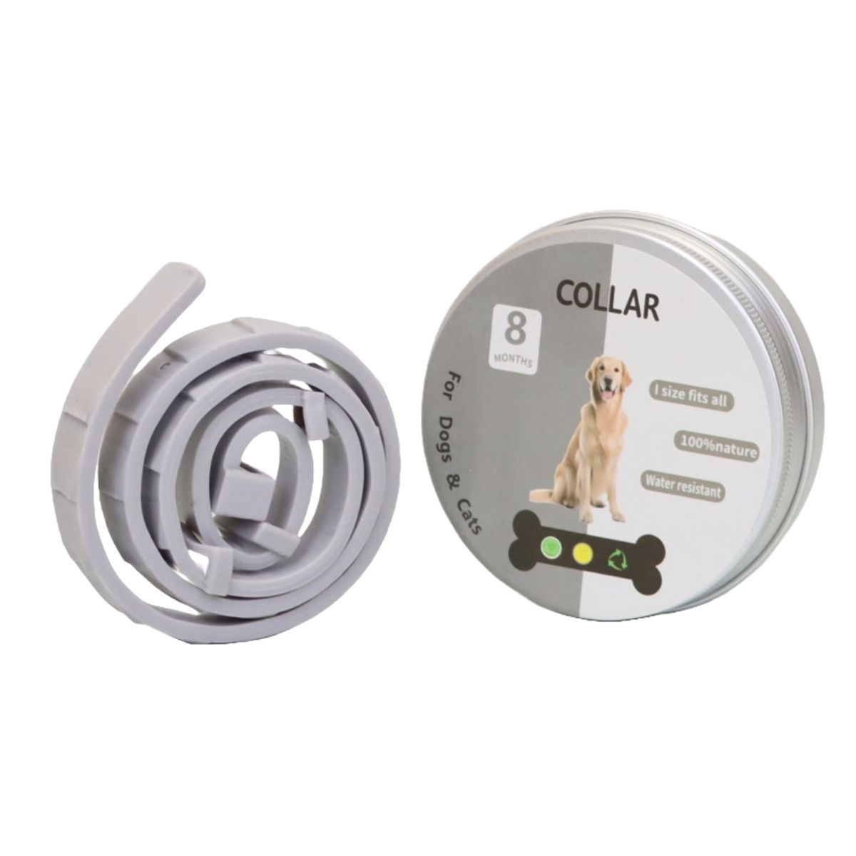 GENERICO - COLLAR ANTIPULGAS PARA PERRO GRANDE EN LATA - COLOR GRIS